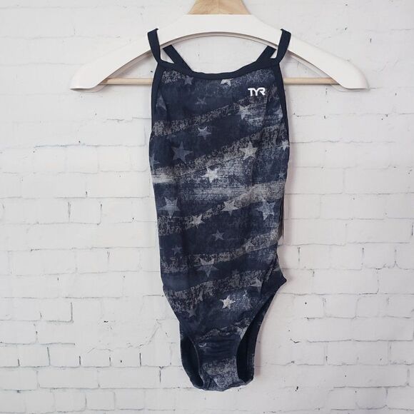 TYR American Dream Diamond Fit One Piece Swimsuit Size 26 Gray Star Print NEW - Picture 2 of 8